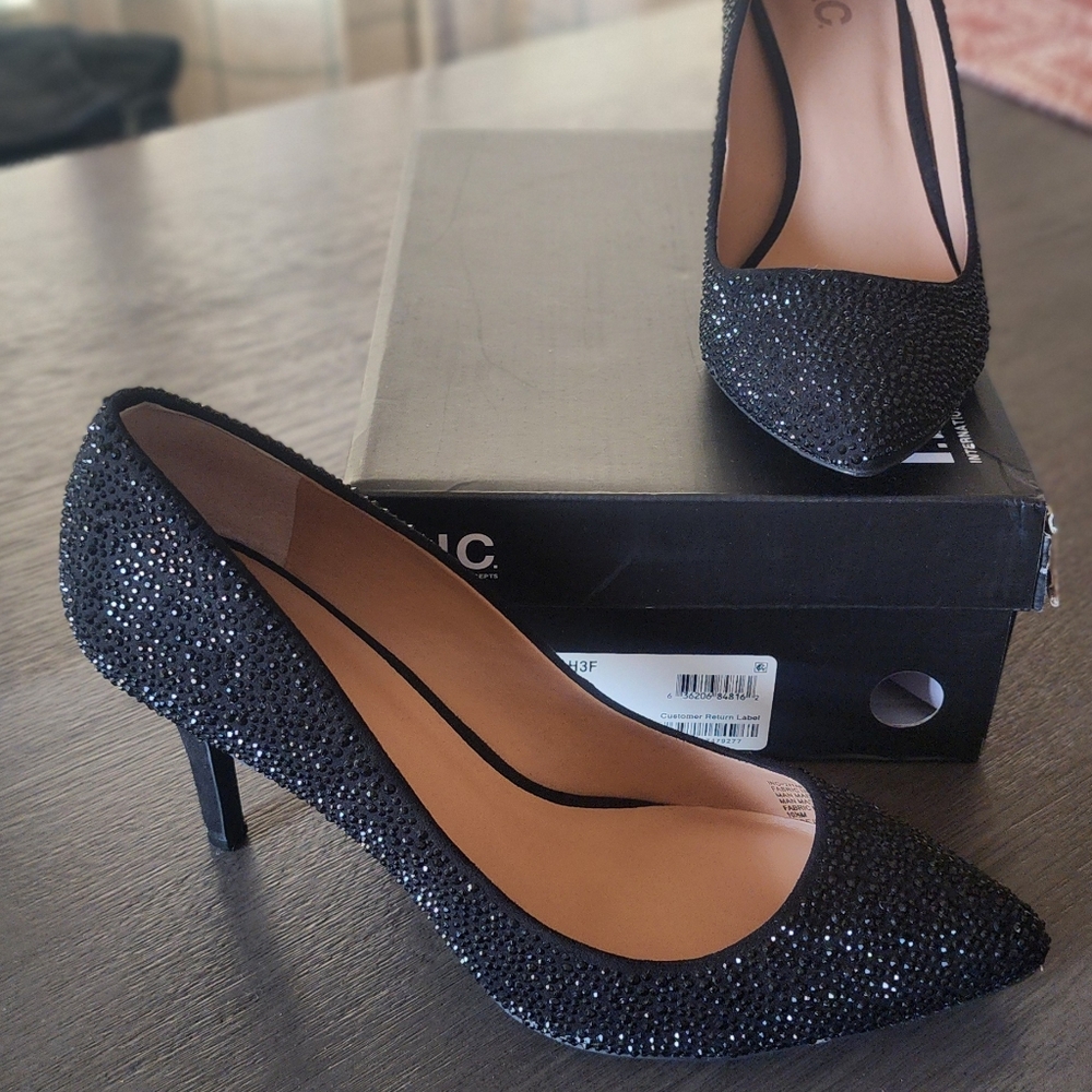 INC International Concepts Black Crystal Embellished Pointed-Toe Pumps
